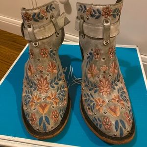 Lane Studded Floral Turquoise Halfsie Bootie